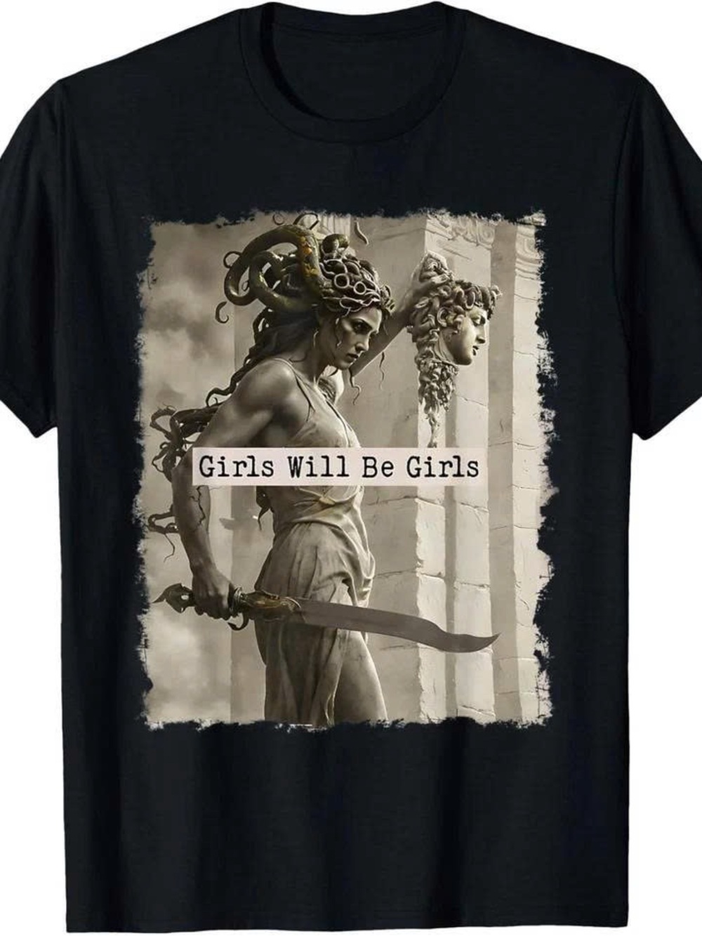 Girls Will Be Girls Medusa Graphic Kids T-Shirt - Black